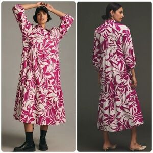 Anthropologie Maeve Bettina Tiered Shirt Dress Garden Party Violet Floral XL